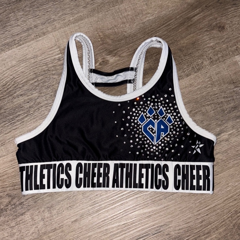 Black and White Cheer Athletics Sports Bra